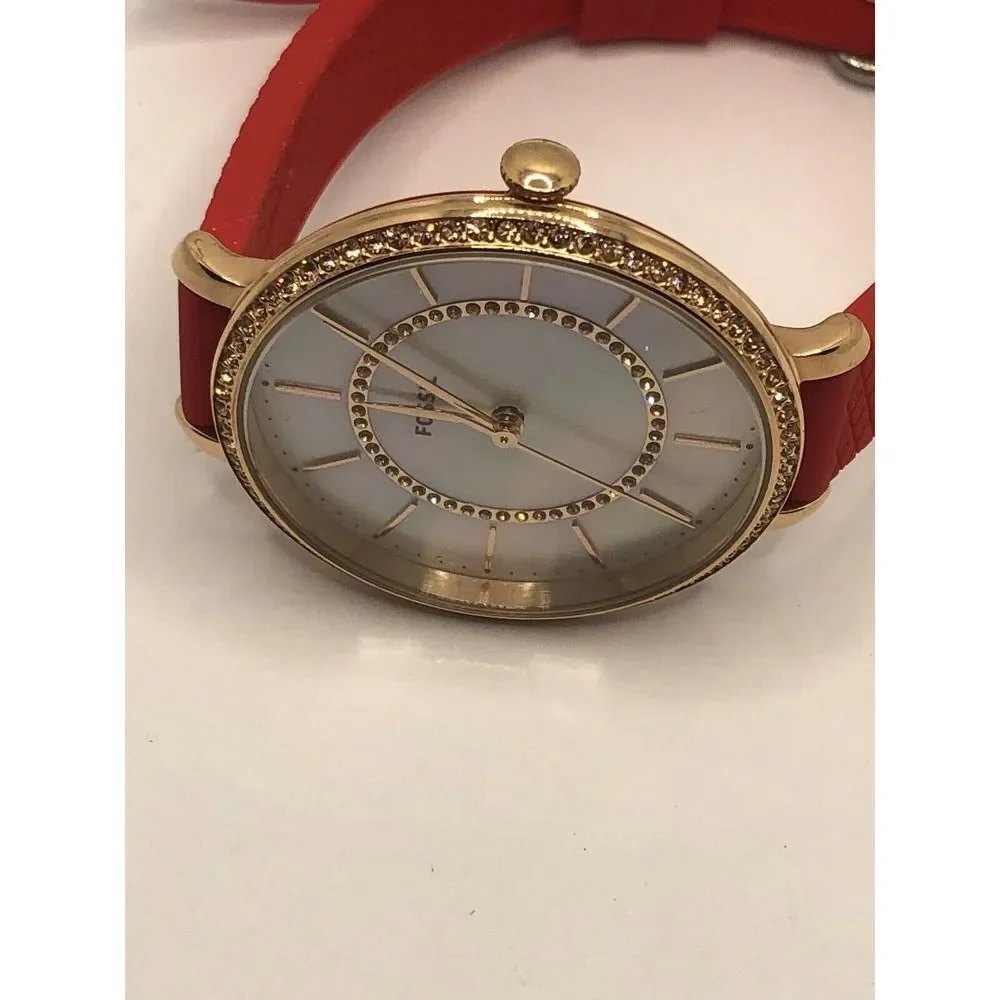 Fossil ES4452 Women's Red Silicone Analog Dial Quartz Genuine Wrist Watch OP632